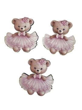 Ahşap Üzeri Uv Baskı Pembe Elbiseli Ayıcık Figür& obje