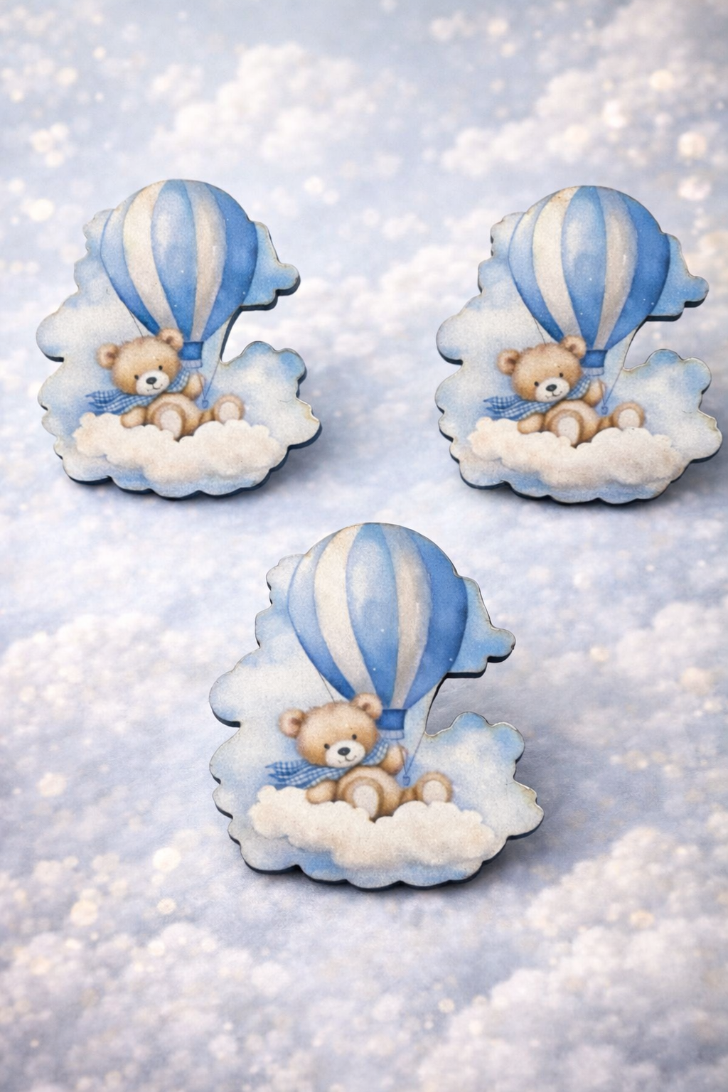 Ahşap Üzeri Uv Baskı Mavi Bulutlu Ayıcık Figür& obje