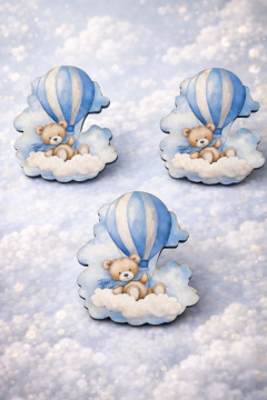 Ahşap Üzeri Uv Baskı Mavi Bulutlu Ayıcık Figür& obje