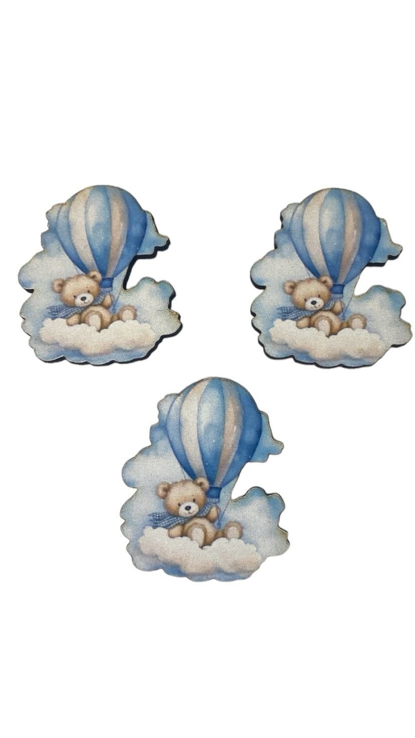 Ahşap Üzeri Uv Baskı Mavi Bulutlu Ayıcık Figür& obje