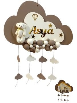 Zemini Kahve Işıklı Kabartmalı Bulut Kapı Süsü