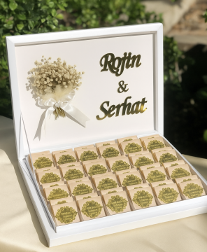 48 li Çiçek Dekorlu Pleksili Çikolata kutusu