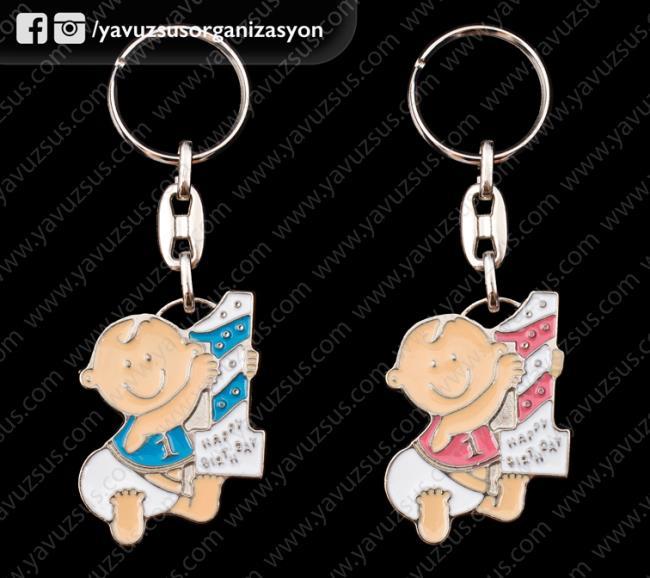1 Yaş Happy Anahtarlık (3 x 4,5cm) PEMBE
