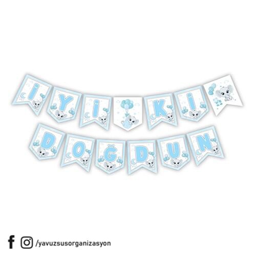 Fil Desenli İyiki Doğdun Zikzak Banner MAVI