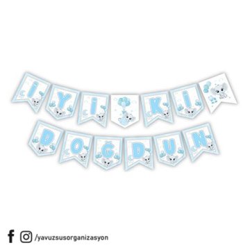 Fil Desenli İyiki Doğdun Zikzak Banner MAVI