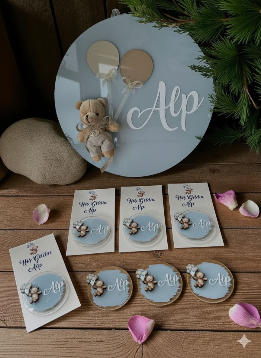 Pleksi balonlu ayıcık kapı süsü & 20 ad. hediyelik takımı