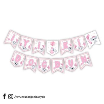 Fil Desenli İyiki Doğdun Zikzak Banner PEMBE
