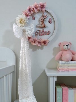 Fiyonk & Tavşan dekorlu ışıklı kapı süsü