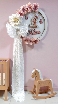 Fiyonk & Tavşan dekorlu ışıklı kapı süsü