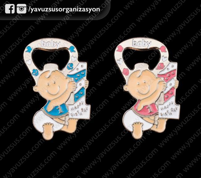 1 Yaş happy çocuk açacak (4 x 6,5cm) MAVI