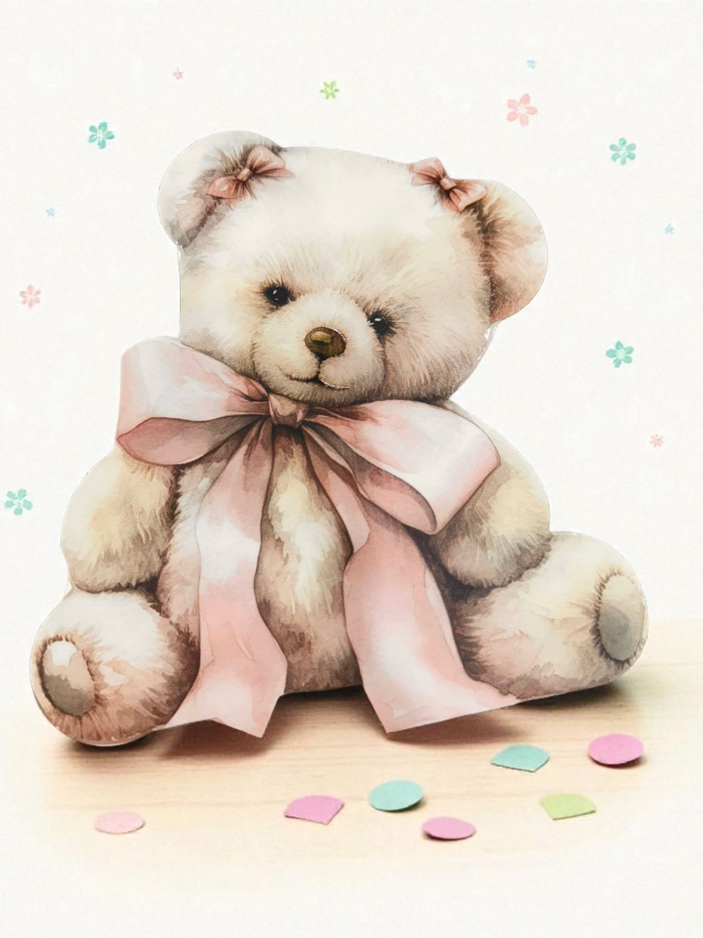 Çift taraf baskılı pembe ayıcık figür(5 adet)