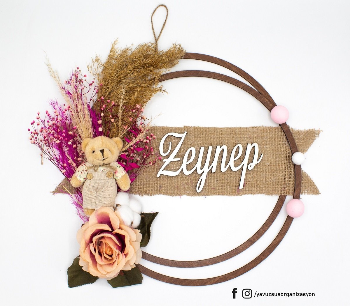 İsme Özel Çift Halkalı & Ayıcıklı Kapı Süsü