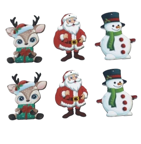 6 lı Noelbaba & Kardan Adam & Geyik Ahşap Süs