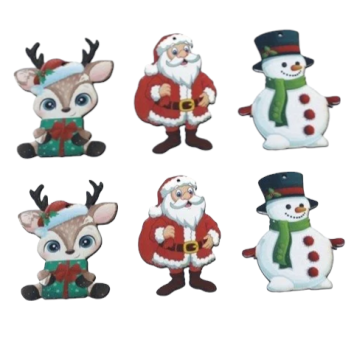 6 lı Noelbaba & Kardan Adam & Geyik Ahşap Süs