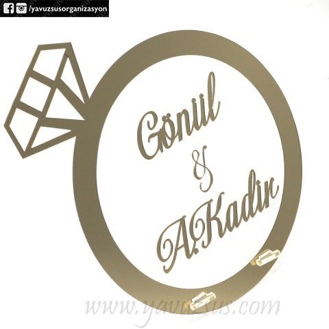 Alyans şeklinde pleksi tabanlık(isimlik) ALTIN
