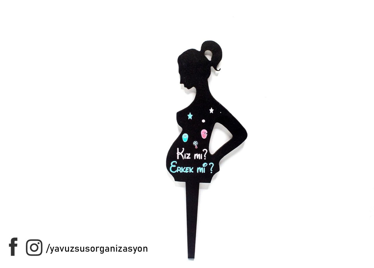 Anne Cinsiyet Belirleme Ahşap Pasta Üzeri Çubuk