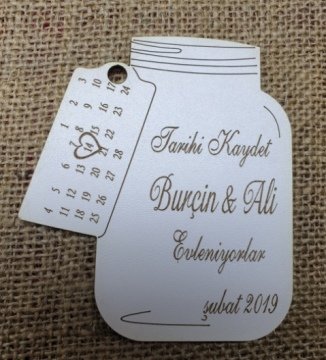 Ahşap tarihli kavanoz KREM RENK