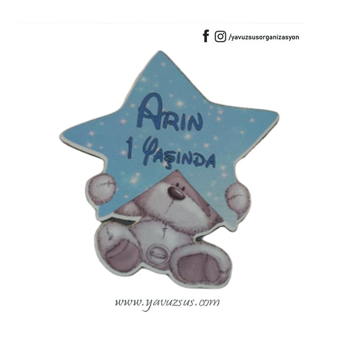 Yıldızlı Ahşap Uv Baskılı Ayıcık(7*8cm)