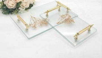 Dikdörtgen Cam Söz & Damat Tepsi Seti