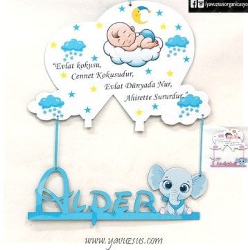 Bulut & Çocuk Kosneptl İsme Özel  Ahşap Kapı Süsü