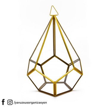 Tabanı Petek Prizma Fanus (30x17 cm) ALTIN