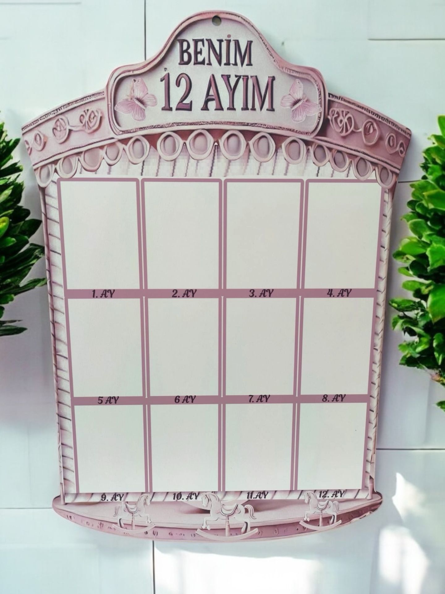 Atlıkarınca desenli pudra 12 ay resim panosu