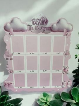 Bulut desenli pembe 12 ay resim panosu