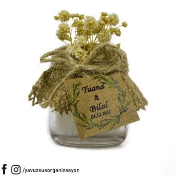Kavanoz Mumlu Çuval Süslü Nikah Şekeri (20 adet)
