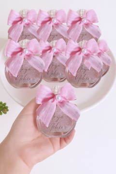 Kolonyalı kurdele dekorlu yuvarlak cam şişe hediyelik(20 adet)