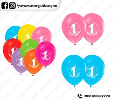 1 yaş baskılı balon(100 ad) PEMBE