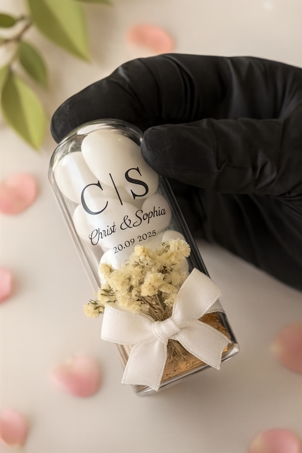 İsme özel cam ters fanus şişe hediyelik(20 adet)