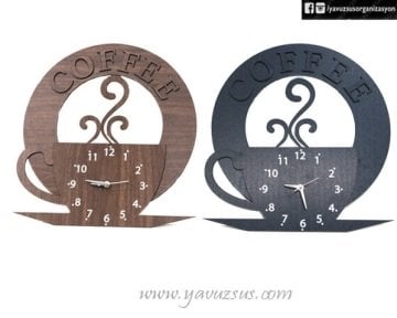 Kabartmalı Coffee Yazılı  Mutfak Duvar Saati