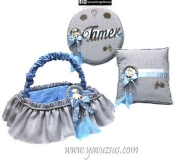 Halka İçinde Ayıcıklı  Gri Süslü Bebek Süsü