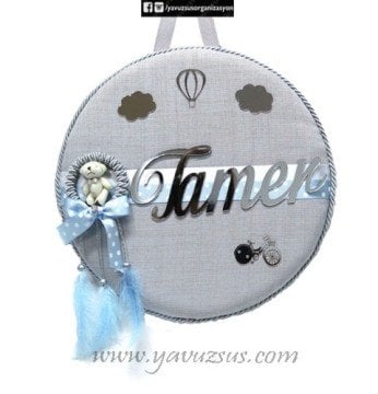 Halka İçinde Ayıcıklı  Gri Süslü Bebek Süsü