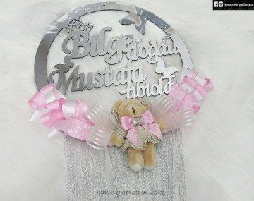 Pleksi Taç Figürlü Ayıcıklı Kapı Süsü(30*30) GUMUS