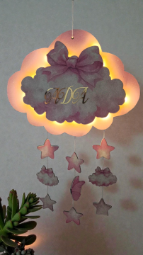 Işıklı fiyonk dekorlu bulut kapı süsü