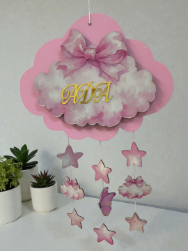 Işıklı fiyonk dekorlu bulut kapı süsü