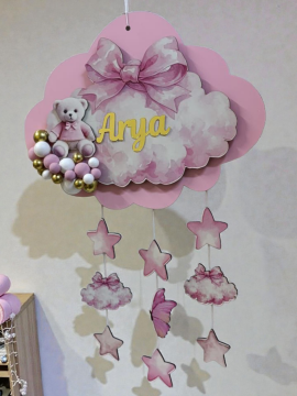 Toplu Işıklı fiyonk dekorlu bulut kapı süsü