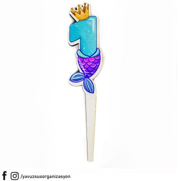 Deniz Kızı Rakamlar Ahşap Pasta Üzeri Çubuk 14 cm BIR