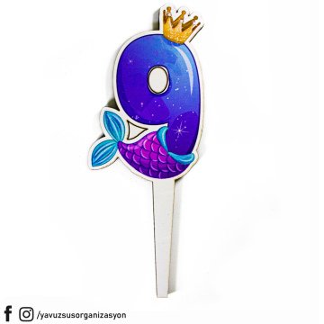Deniz Kızı Rakamlar Ahşap Pasta Üzeri Çubuk 14 cm DOKUZ