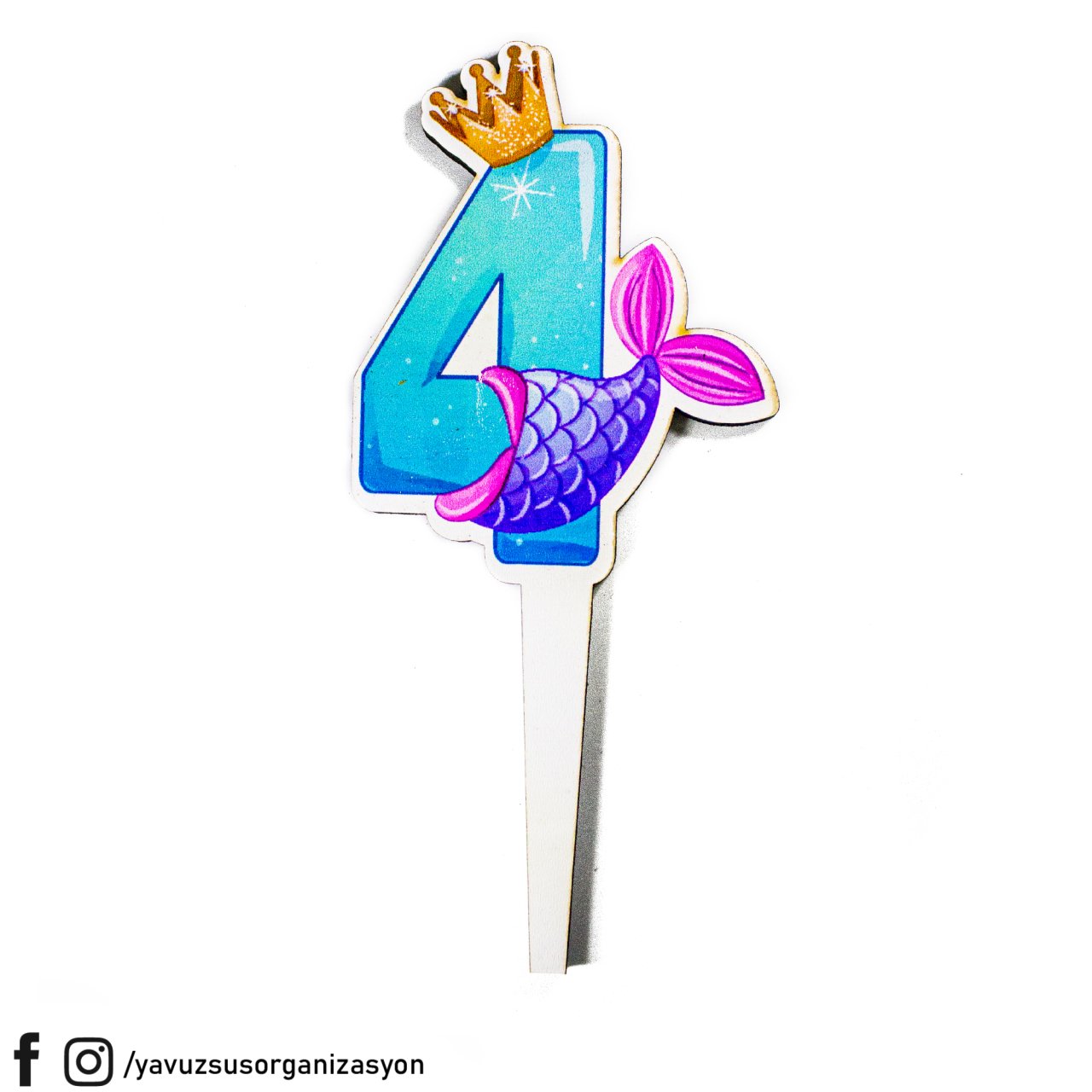 Deniz Kızı Rakamlar Ahşap Pasta Üzeri Çubuk 14 cm DORT