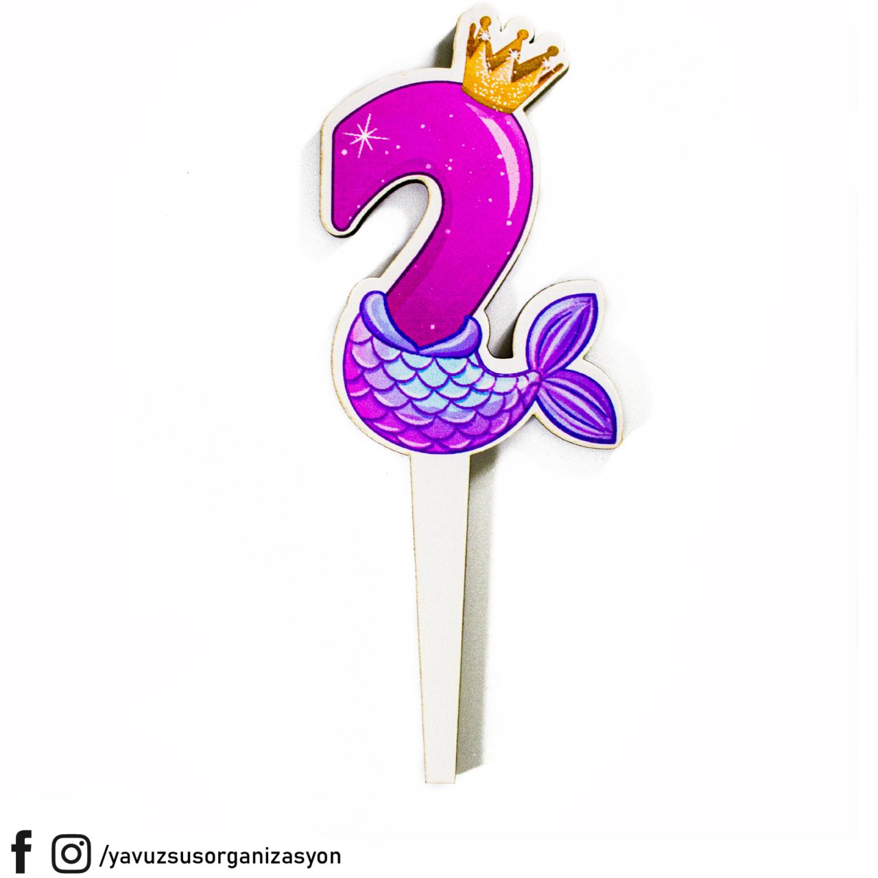 Deniz Kızı Rakamlar Ahşap Pasta Üzeri Çubuk 14 cm IKI