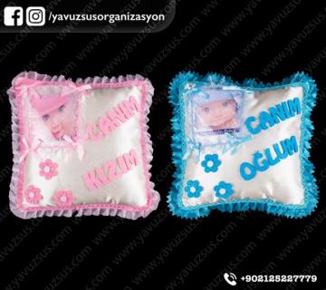 kare canım oğlum&kızım papatyalı yastık PEMBE