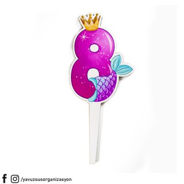 Deniz Kızı Rakamlar Ahşap Pasta Üzeri Çubuk 14 cm SEKIZ