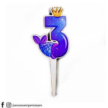 Deniz Kızı Rakamlar Ahşap Pasta Üzeri Çubuk 14 cm UC