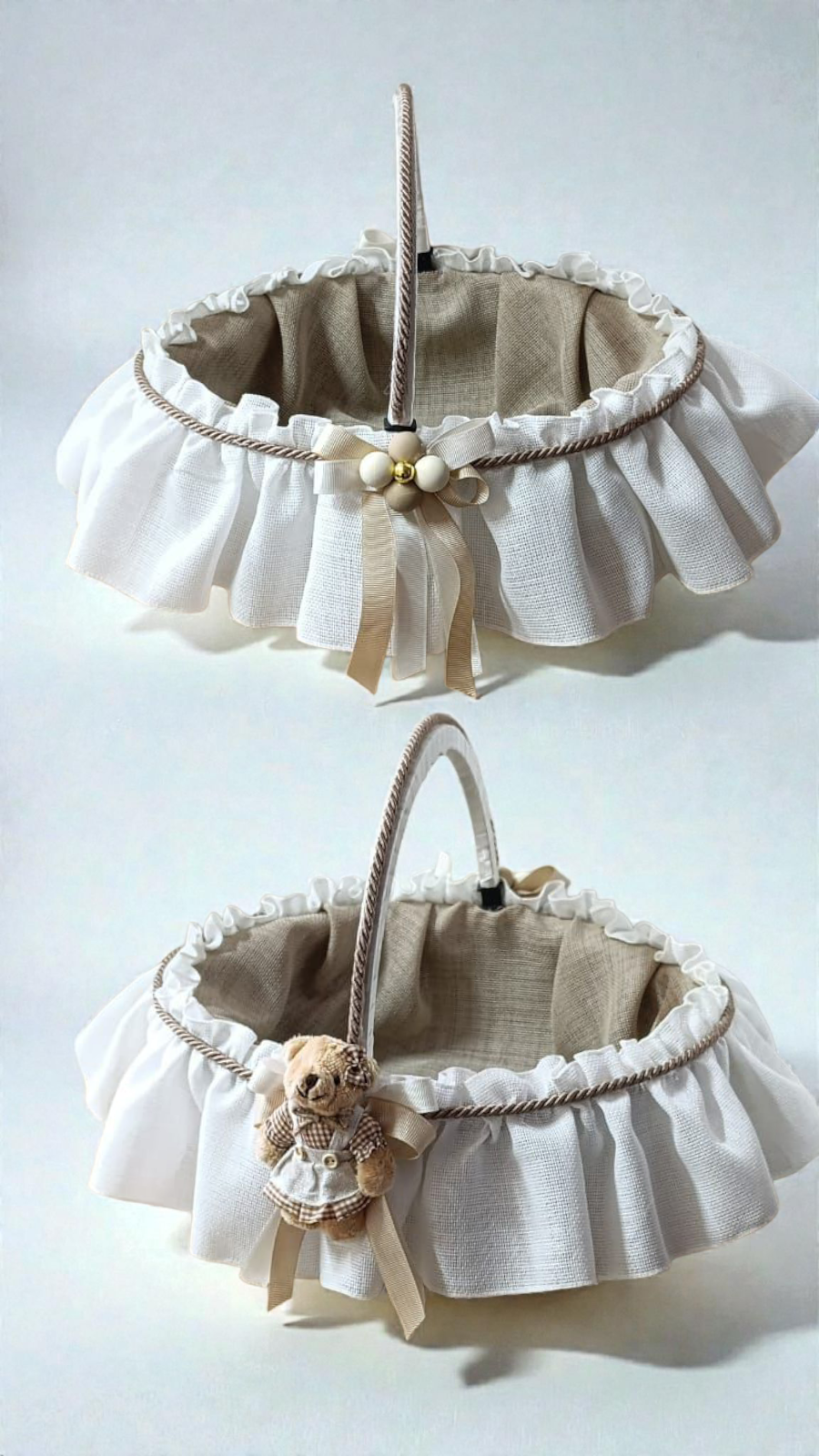 Kreme kahve Top & Ayıcık Dekorlu Sepet