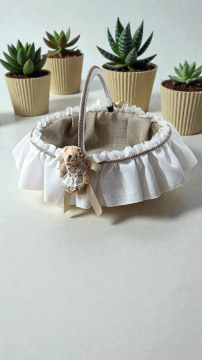 Kreme kahve Top & Ayıcık Dekorlu Sepet