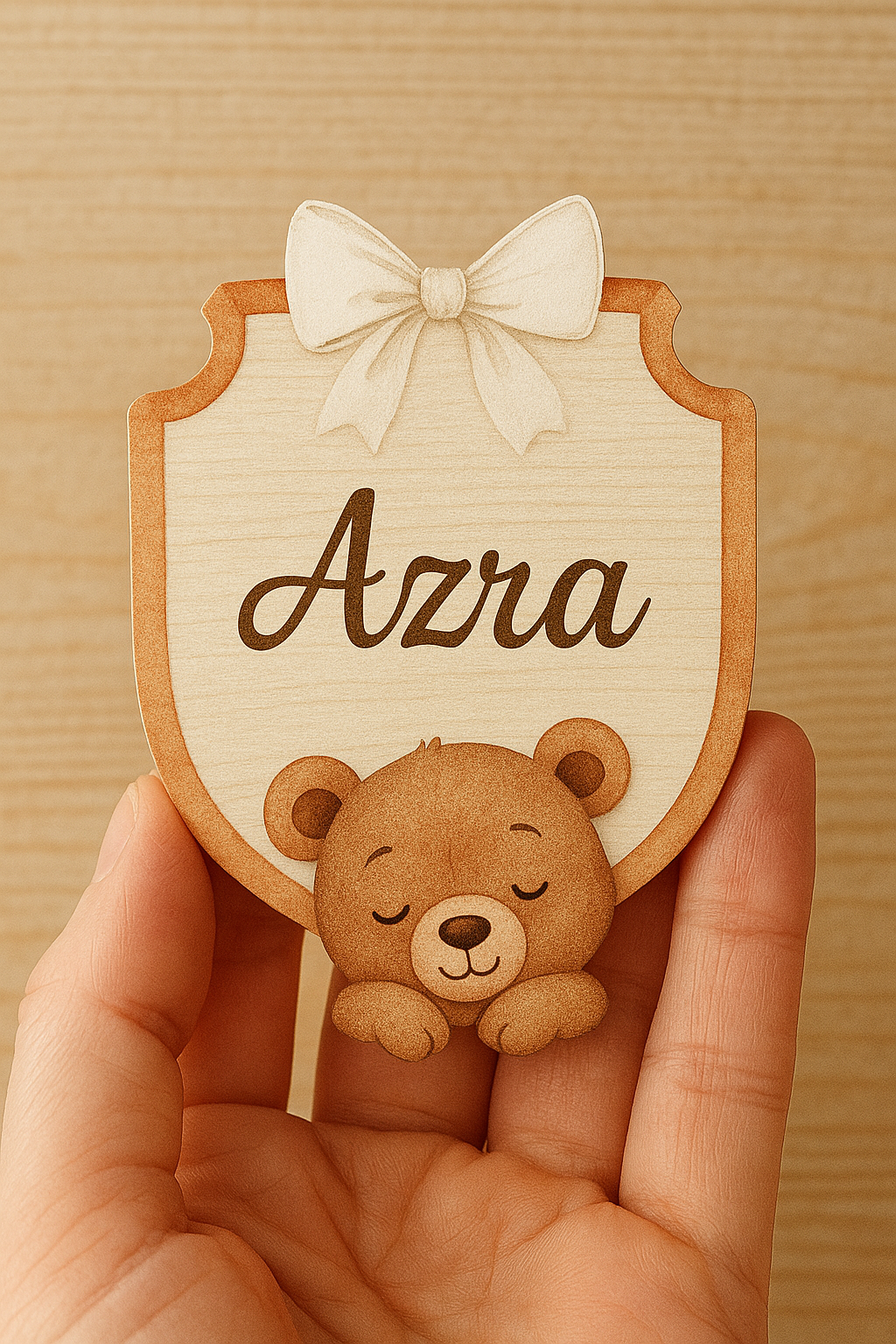 Kahverengi ayıcıklı Ahşap Bebek Hediyeliği