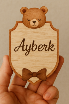 Kahverengi ayıcıklı Ahşap Bebek Hediyeliği