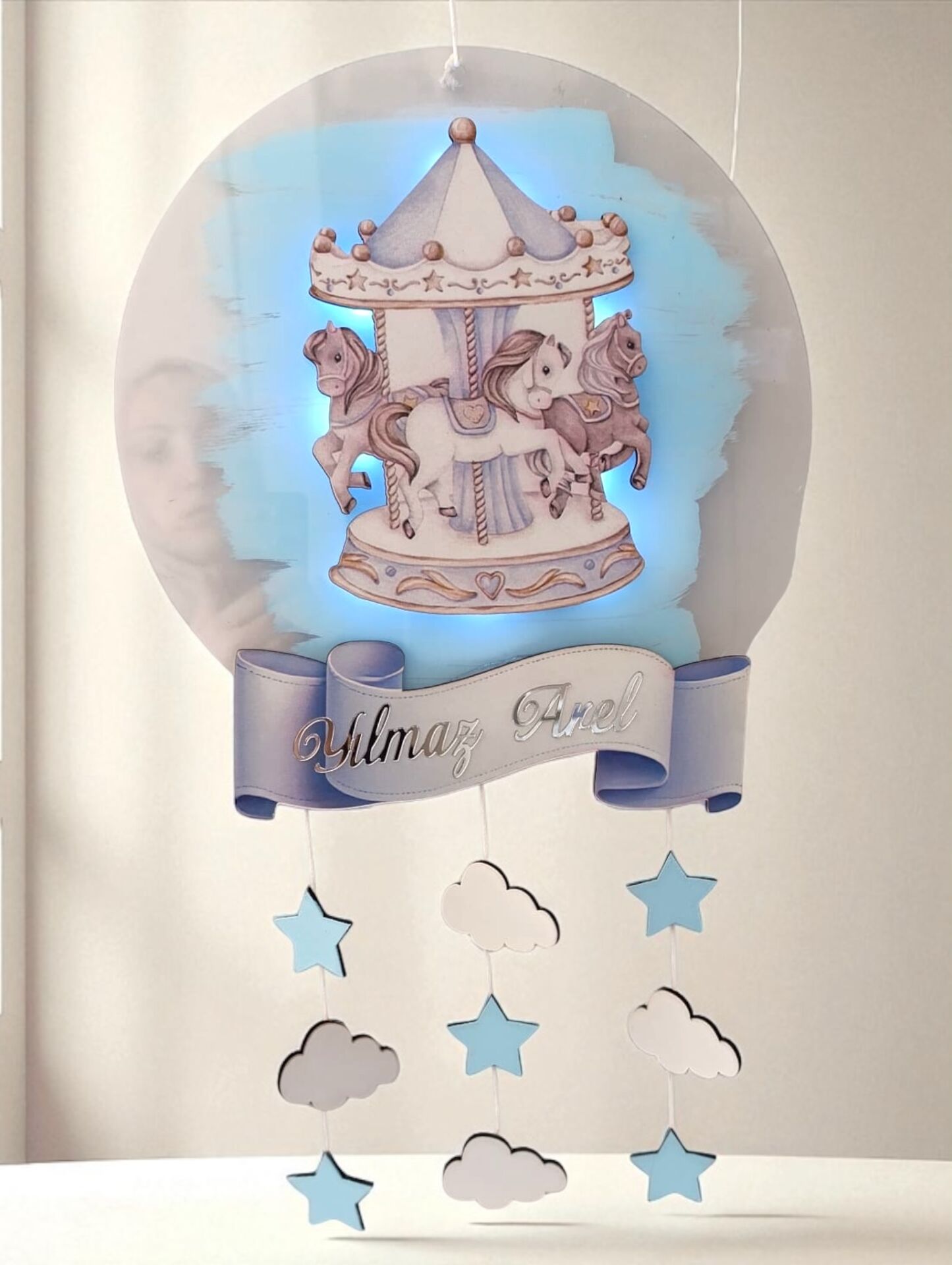 Işıklı Pleksi atlıkarınca ve bulut dek. kapı süsü